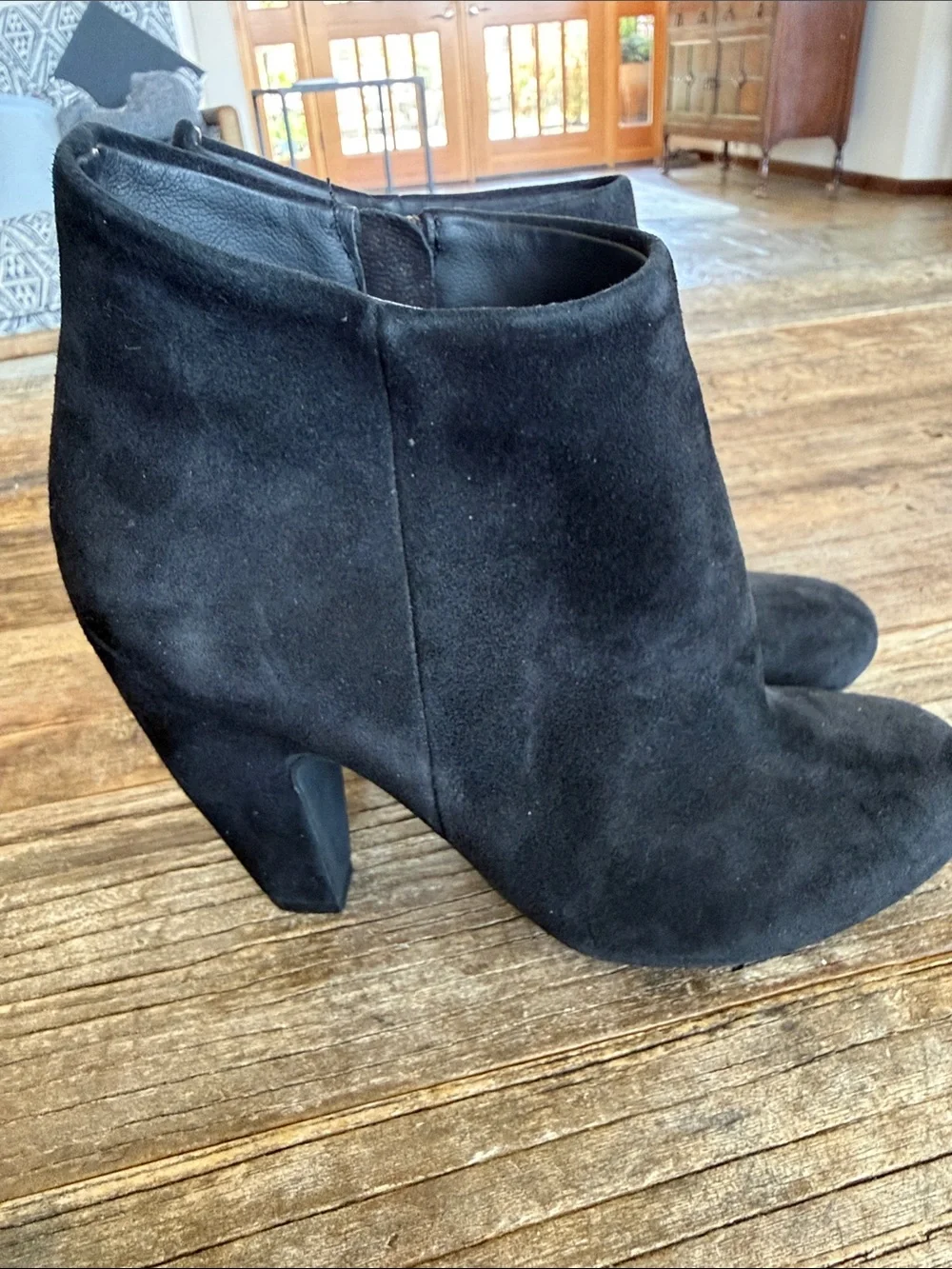 Steve Madden Penelope Suede Ankle Booties with Gold Zipper